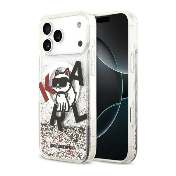 Maska za iPhone 17 Pro Max Karl Lagerfeld Liquid Glitter Choupette Logo MagSafe bela - DRO621567