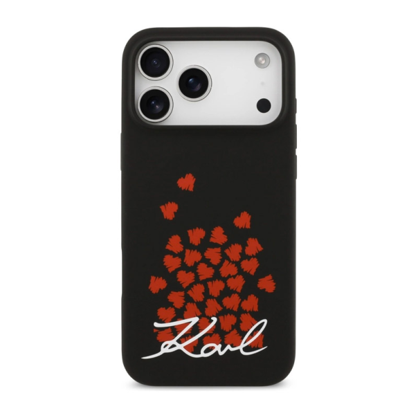 Maska za iPhone 17 Pro Karl Lagerfeld Silicone Heart Sign Logo MagSafe crna - DRO621568