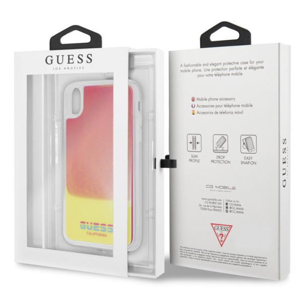Maska za iPhone X/ XS Guess Faceplate Liquid roze žuta - GUHCPXGLCPI-1