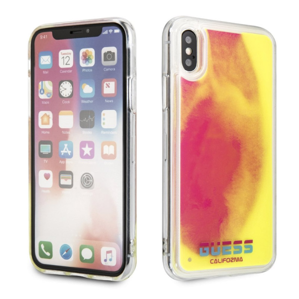 Maska za iPhone X/ XS Guess Faceplate Liquid roze žuta - GUHCPXGLCPI-1