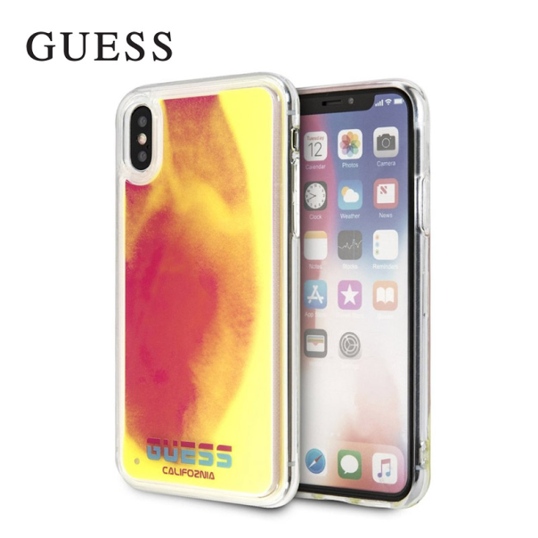 Maska za iPhone X/ XS Guess Faceplate Liquid roze žuta - GUHCPXGLCPI-1