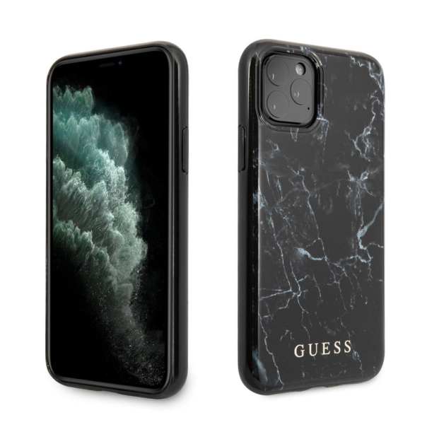 Maska za iPhone X crna Guess Faceplate Marble - GUHCPXHYMABK