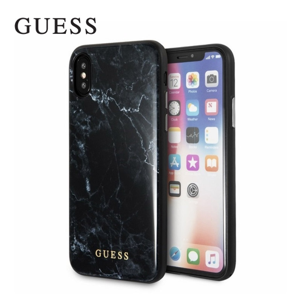 Maska za iPhone X crna Guess Faceplate Marble - GUHCPXHYMABK