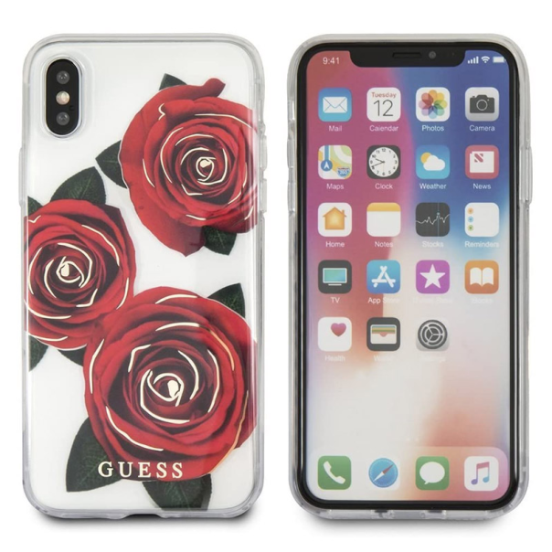 Maska za iPhone X/ XS crvena Guess Faceplate Rose - GUHCPXROSTR-1