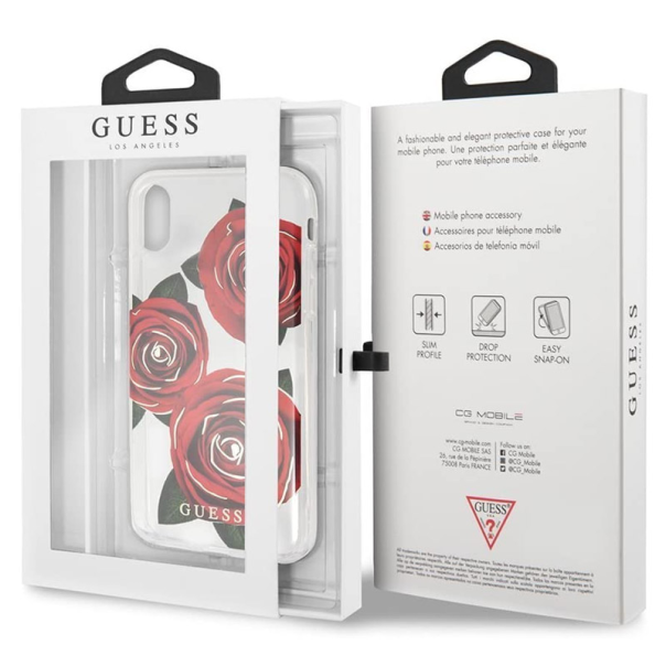 Maska za iPhone X/ XS crvena Guess Faceplate Rose - GUHCPXROSTR-1