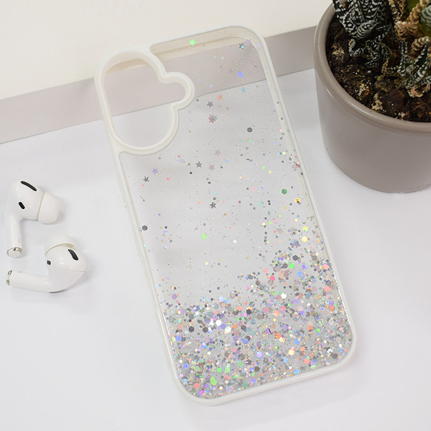 Maska za iPhone 16 Frame Glitter bela - 614195