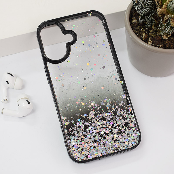 Maska za iPhone 16 Frame Glitter crna - 614196