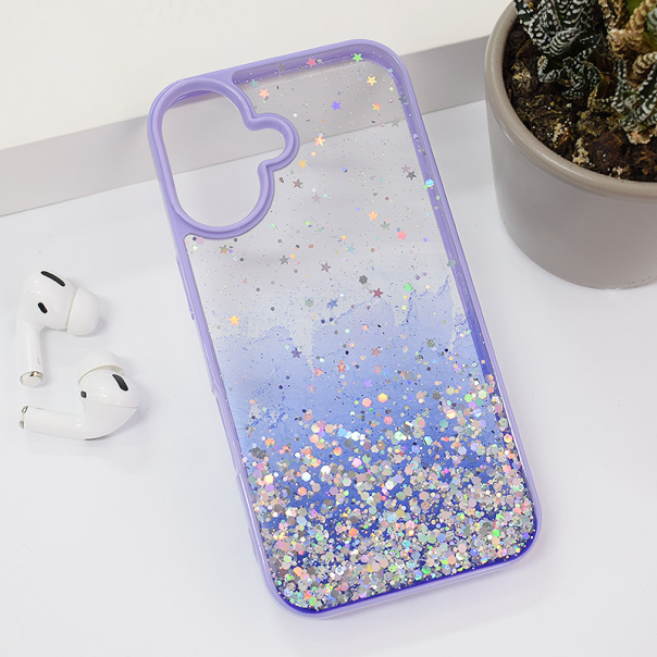 Maska za iPhone 16 Frame Glitter ljubičasta - 614197