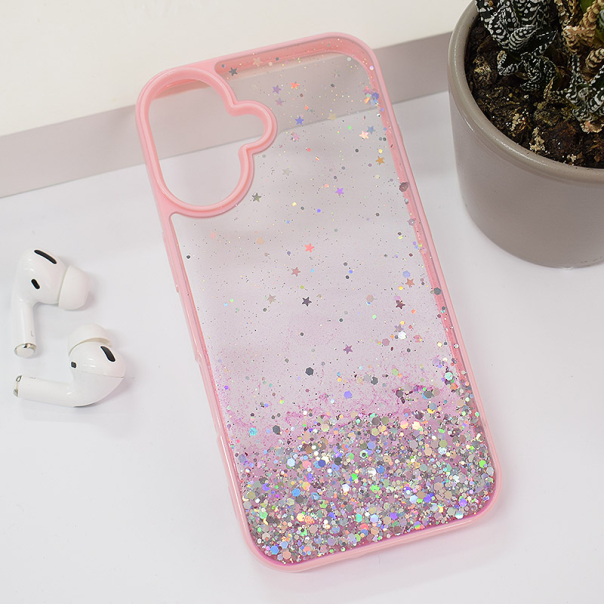 Maska za iPhone 16 Frame Glitter roze - 614198