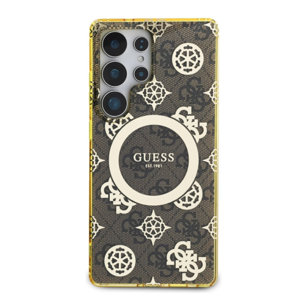Maska za Samsung Galaxy S25 Ultra/ S938B braon Guess 4G Background Gold Electroplated Peony Pattern MagSafe - GUHMS25LH4PYEEW