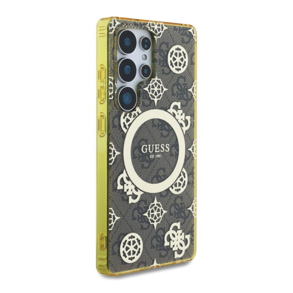 Maska za Samsung Galaxy S25 Ultra/ S938B braon Guess 4G Background Gold Electroplated Peony Pattern MagSafe - GUHMS25LH4PYEEW