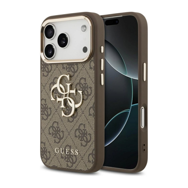 Maska za iPhone 17 Pro smedje Guess 4G Big Classic Logo zlatna - DRO621535