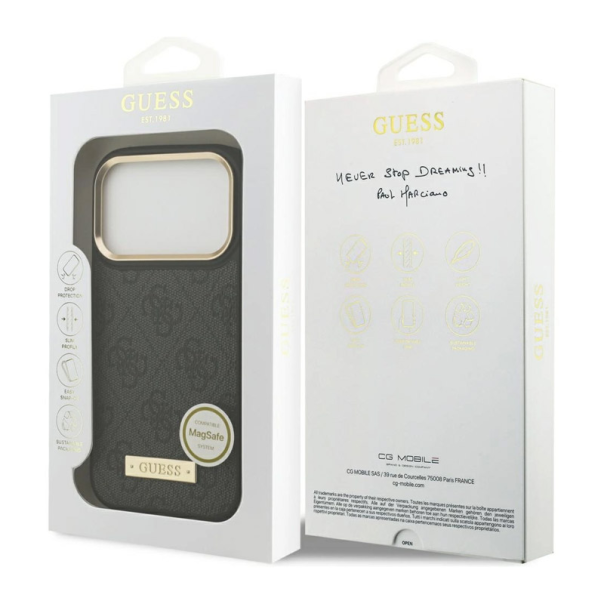 Maska za iPhone 17 Pro Guess 4G Logo Plate MagSafe crna - DRO621540