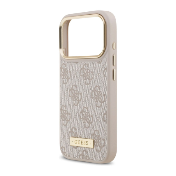 Maska za iPhone 17 Pro Guess 4G Logo Plate MagSafe pink - DRO621543