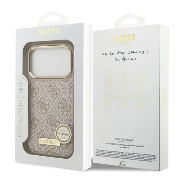 Maska za iPhone 17 Pro Guess 4G Logo Plate MagSafe pink - DRO621543