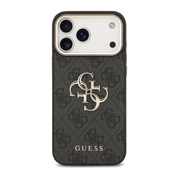 Maska za iPhone 17 Pro Max Guess 4G Metal Logo Gold Frame crna - DRO621537