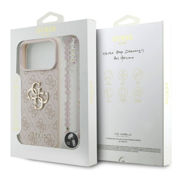 Maska za iPhone 17 Pro Guess 4G Strap 4G Classic Logo pink - DRO621547