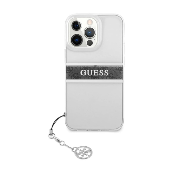 Maska za iPhone 13 Pro siva Guess 4G Stripe Charm - GUHCP13LKB4GGR