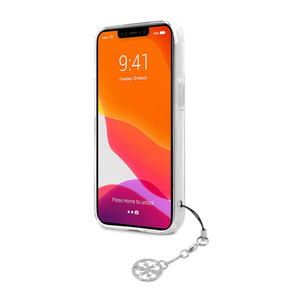 Maska za iPhone 13 Pro siva Guess 4G Stripe Charm - GUHCP13LKB4GGR
