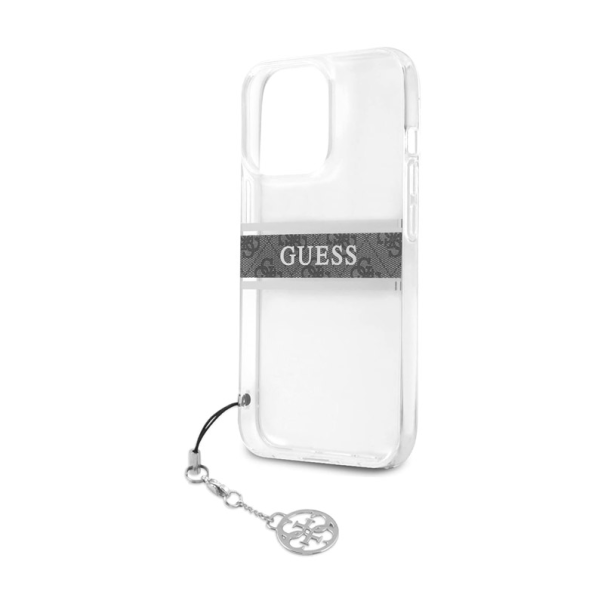 Maska za iPhone 13 Pro siva Guess 4G Stripe Charm - GUHCP13LKB4GGR