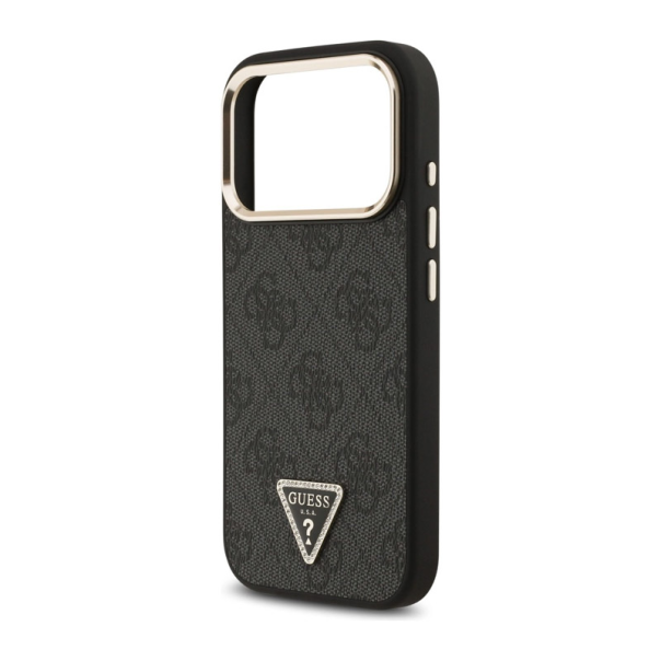 Maska za iPhone 17 Pro crno Guess 4G Triangle Logo MagSafe zlatna - DRO621548
