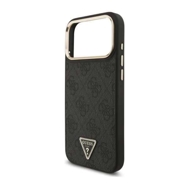 Maska za iPhone 17 Pro Max crno Guess 4G Triangle Logo MagSafe zlatna - DRO621549