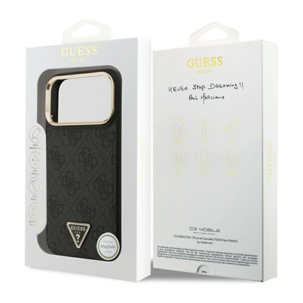 Maska za iPhone 17 Pro Max crno Guess 4G Triangle Logo MagSafe zlatna - DRO621549