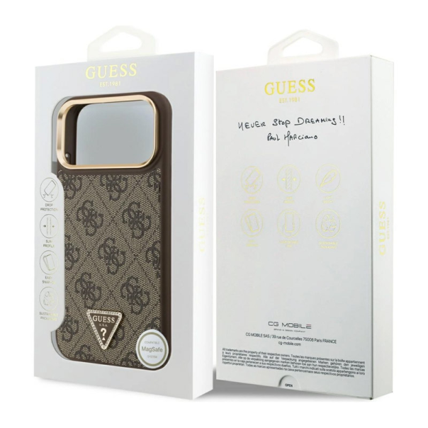 Maska za iPhone 17 Pro Max zlatno braon Guess 4G Triangle Logo MagSafe - DRO621550
