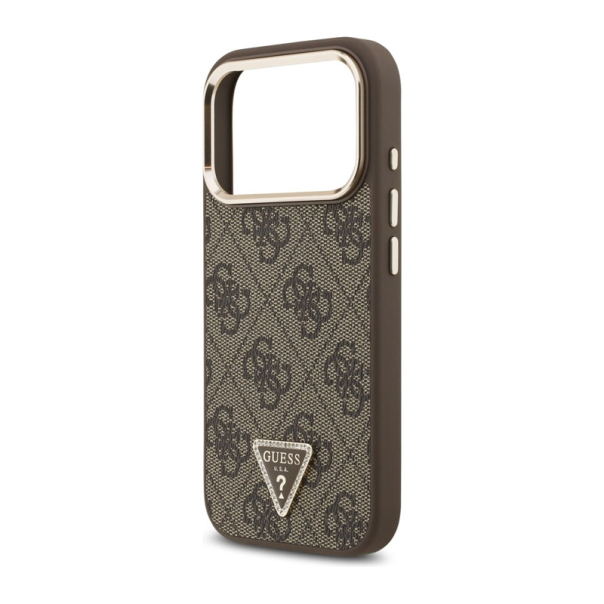 Maska za iPhone 17 Pro zlatno braon Guess 4G Triangle Logo MagSafe - DRO621551
