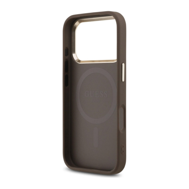 Maska za iPhone 17 Pro zlatno braon Guess 4G Triangle Logo MagSafe - DRO621551