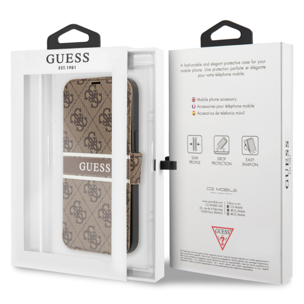 Maska za iPhone 13 braon na preklop Guess Bk Pu 4G Stripe - GUBKP13M4GDBR