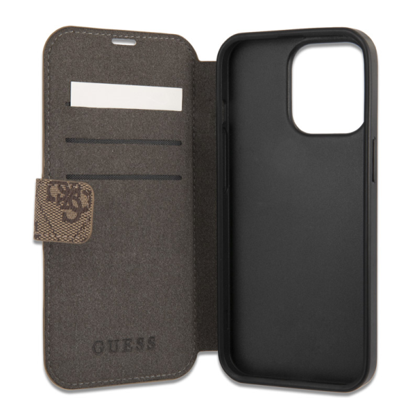 Maska za iPhone 13 Pro braon na preklop Guess Bk Pu 4G Stripe - GUBKP13L4GDBR