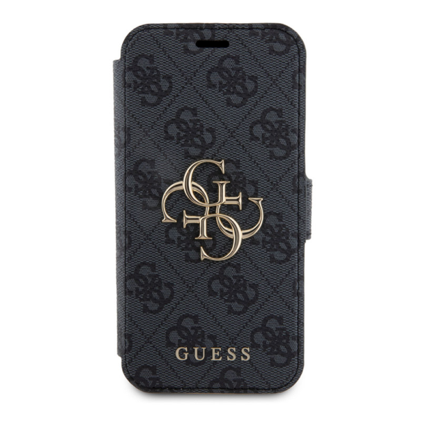Maska za iPhone 15 Guess Bk Pu leather 4G Metal Logo siva - GUBKP15S4GMGGR
