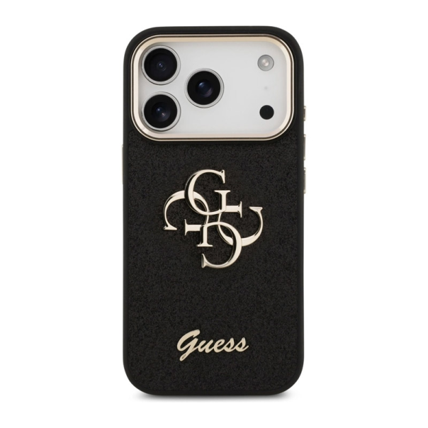 Maska za iPhone 17 Pro Guess Fixed Glitter Big 4G Metal Frame Case crna - DRO621552