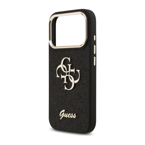 Maska za iPhone 17 Pro Guess Fixed Glitter Big 4G Metal Frame Case crna - DRO621552