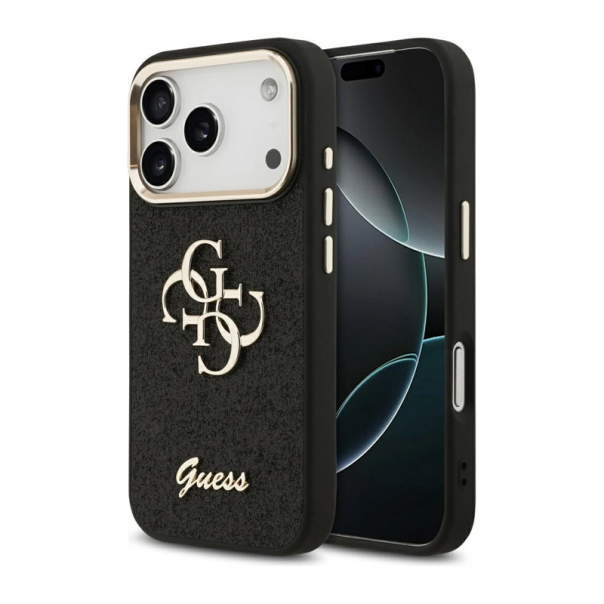 Maska za iPhone 17 Pro Guess Fixed Glitter Big 4G Metal Frame Case crna - DRO621552