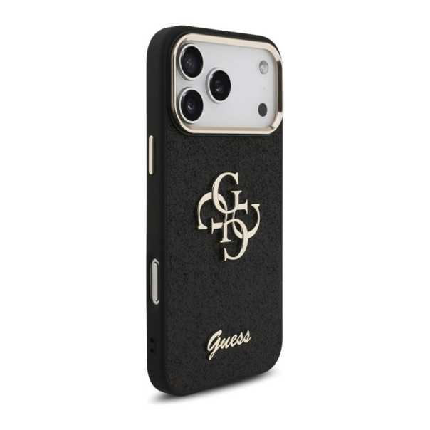 Maska za iPhone 17 Pro Max Guess Fixed Glitter Big 4G Metal Frame Case crna - DRO621553