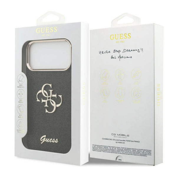 Maska za iPhone 17 Pro Max Guess Fixed Glitter Big 4G Metal Frame Case crna - DRO621553