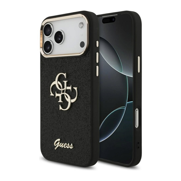 Maska za iPhone 17 Pro Max Guess Fixed Glitter Big 4G Metal Frame Case crna - DRO621553