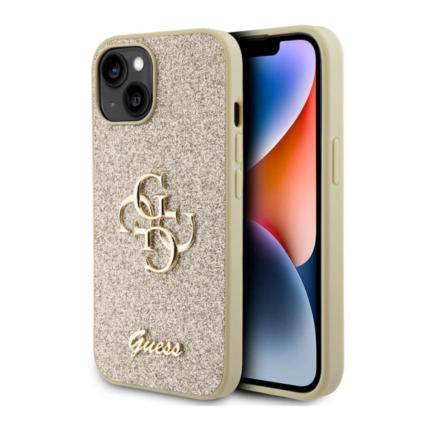Maska za iPhone 15 Guess Hc Fixed Glitter 4G Big Metal Logo zlatna - GUHCP15SHG4SGD