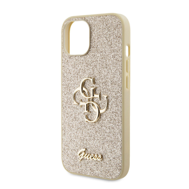 Maska za iPhone 15 Guess Hc Fixed Glitter 4G Big Metal Logo zlatna - GUHCP15SHG4SGD