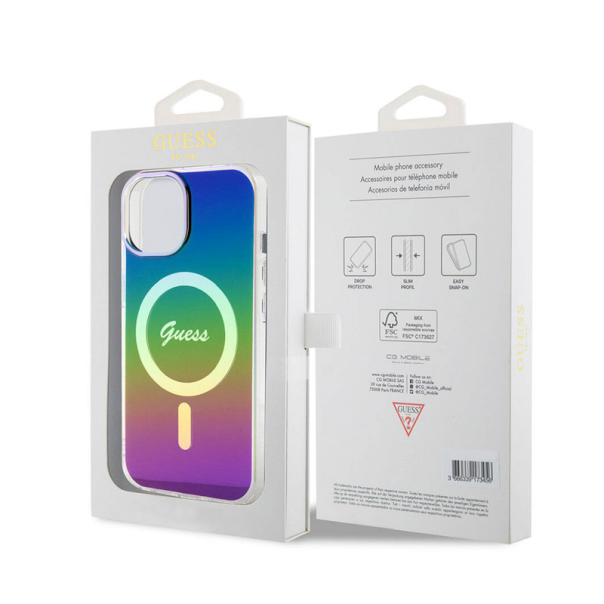 Maska za iPhone 15 Guess Hc IML MagSafe Iridescent crna - GUHMP15SHITSK
