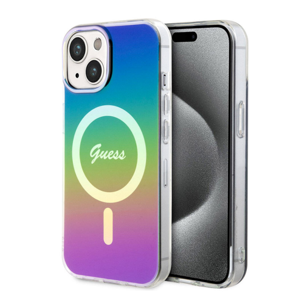 Maska za iPhone 15 Guess Hc IML MagSafe Iridescent crna - GUHMP15SHITSK