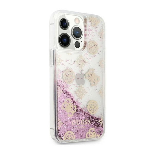 Maska za iPhone 13 Pro pink Guess Hc Liquid Glitter Peony - GUHCP13LLGPEPI