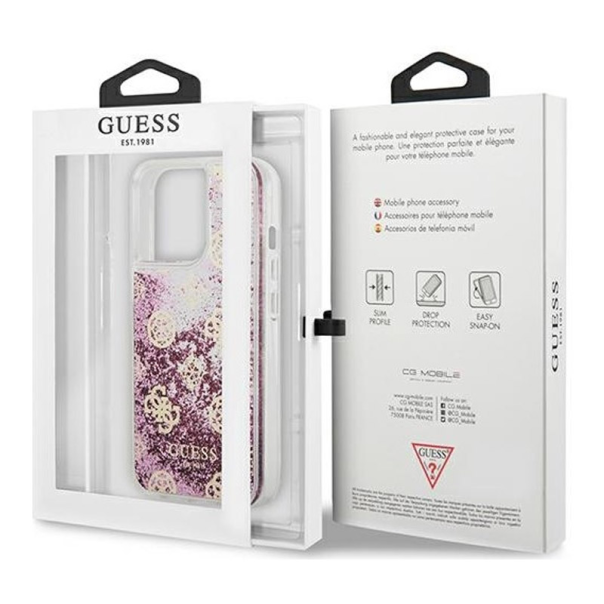 Maska za iPhone 13 Pro pink Guess Hc Liquid Glitter Peony - GUHCP13LLGPEPI