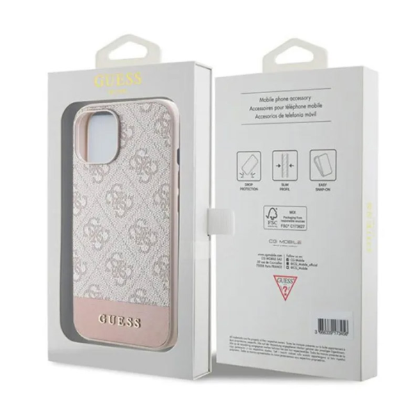 Maska za iPhone 15 Guess Hc PC/TPU 4G Bottom Stripe roze - GUHCP15SG4GLPI