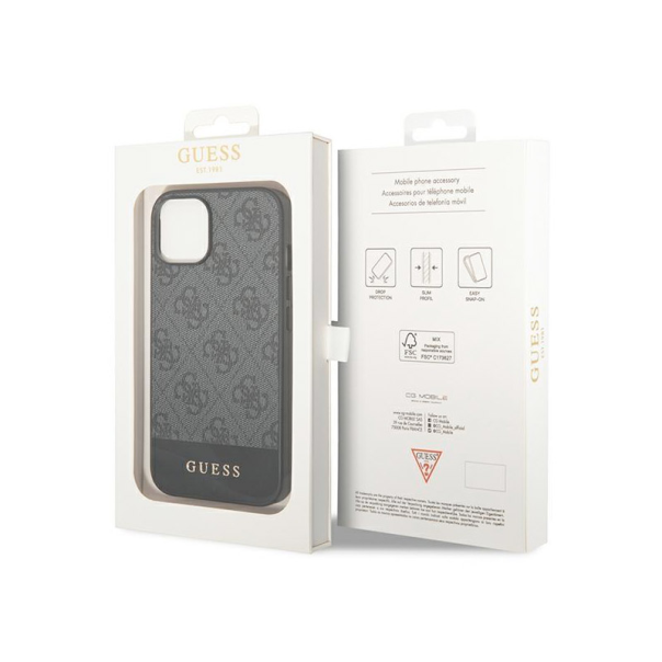 Maska za iPhone 15 Guess Hc PC/TPU 4G Pu Bottom Stripe siva - GUHCP15SG4GLGR