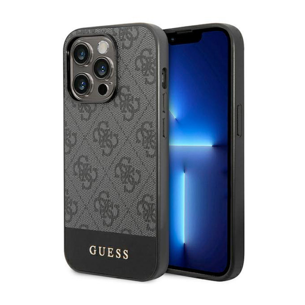 Maska za iPhone 15 Pro Guess Hc PC/TPU 4G Pu Bottom Stripe siva - GUHCP15LG4GLGR