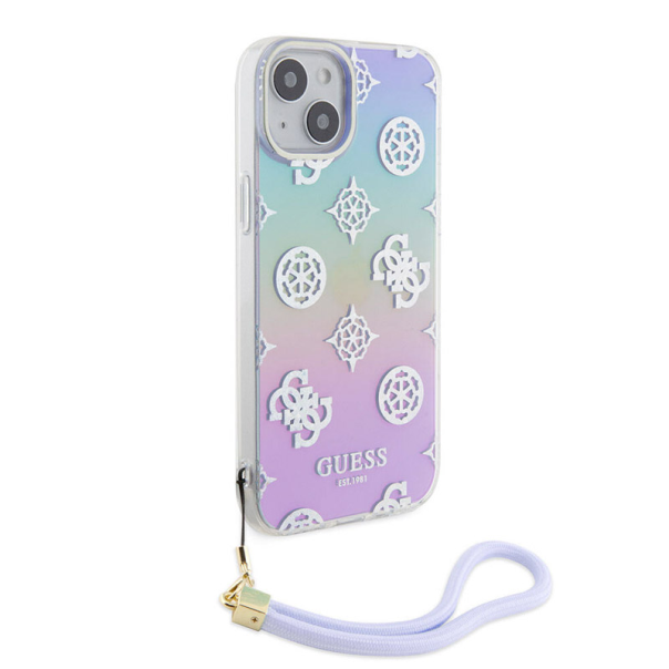 Maska za iPhone 15 Guess Hc PC TPU Iridescent Glitter Pattern Peony Cordstrap ljubičasta - GUHCP15SHPELISU
