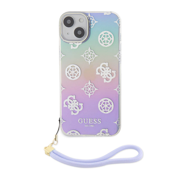 Maska za iPhone 15 Guess Hc PC TPU Iridescent Glitter Pattern Peony Cordstrap ljubičasta - GUHCP15SHPELISU